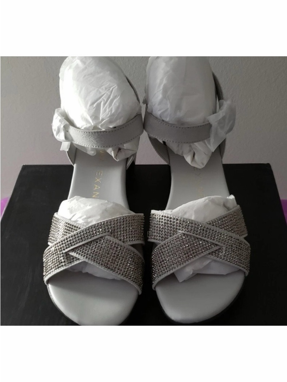 Athena Alexander Florence Grey Rhinestone Wedge Sandals 9.5 BNIB $48